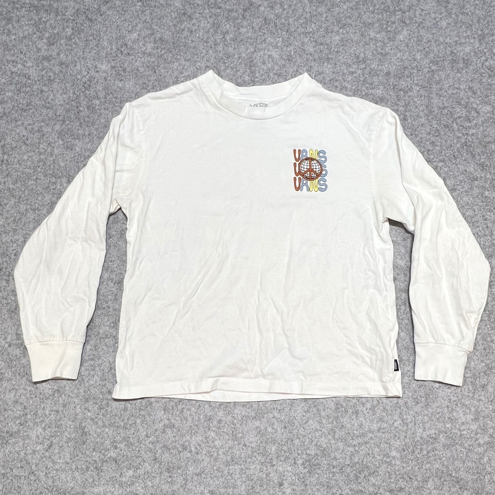 Vans Off The Wall‎ Skulls Peace Globe Graphic Long Sleeve T-Shirt White Small